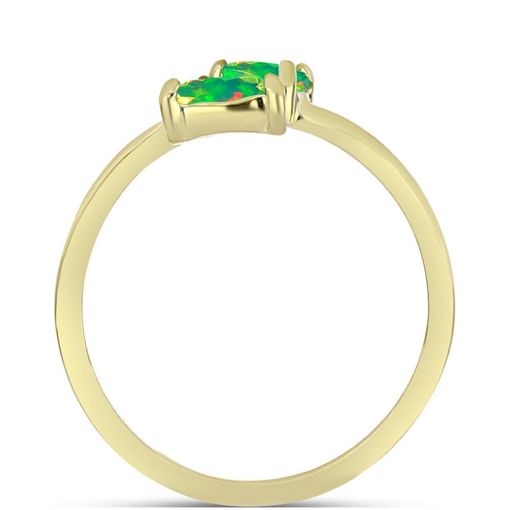 Anel de Prata com Banho de Ouro com Opala Verde do Etíope Lega Dembi 2 