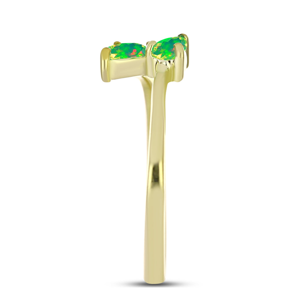 Anel de Prata com Banho de Ouro com Opala Verde do Etíope Lega Dembi 4 