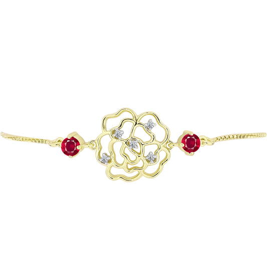 Pulseira de Prata com Banho de Ouro com Rubi de Madagáscar e Topázio Branco  Contraste: Cabeca de Veado (800)