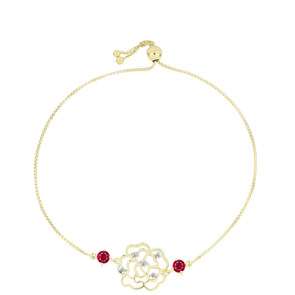 Pulseira de Prata com Banho de Ouro com Rubi de Madagáscar e Topázio Branco  Contraste: Cabeca de Veado (800)