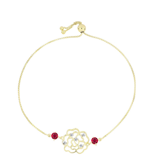 Pulseira de Prata com Banho de Ouro com Rubi de Madagáscar e Topázio Branco  Contraste: Cabeca de Veado (800)