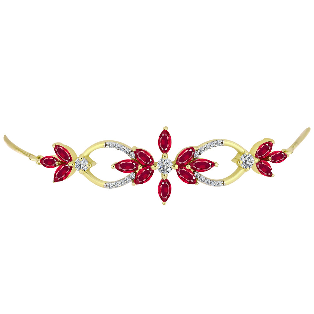 Pulseira de Prata com Banho de Ouro com Rubi de Madagáscar e Topázio Branco  Contraste: Cabeca de Veado (800) 2 