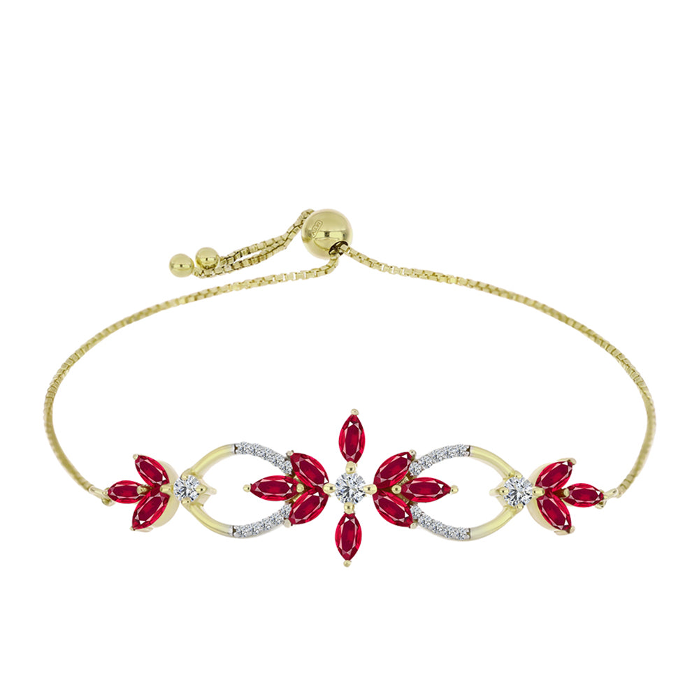 Pulseira de Prata com Banho de Ouro com Rubi de Madagáscar e Topázio Branco  Contraste: Cabeca de Veado (800)
