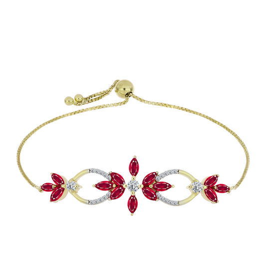 Pulseira de Prata com Banho de Ouro com Rubi de Madagáscar e Topázio Branco  Contraste: Cabeca de Veado (800)