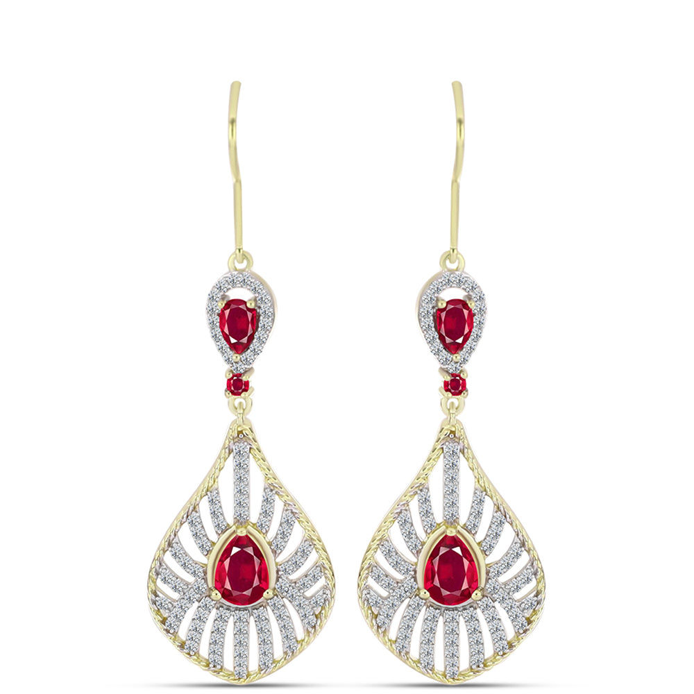 Brincos de Prata com Banho de Ouro com Rubi de Madagáscar e Topázio Branco  Contraste: Cabeca de Veado (800) 1 