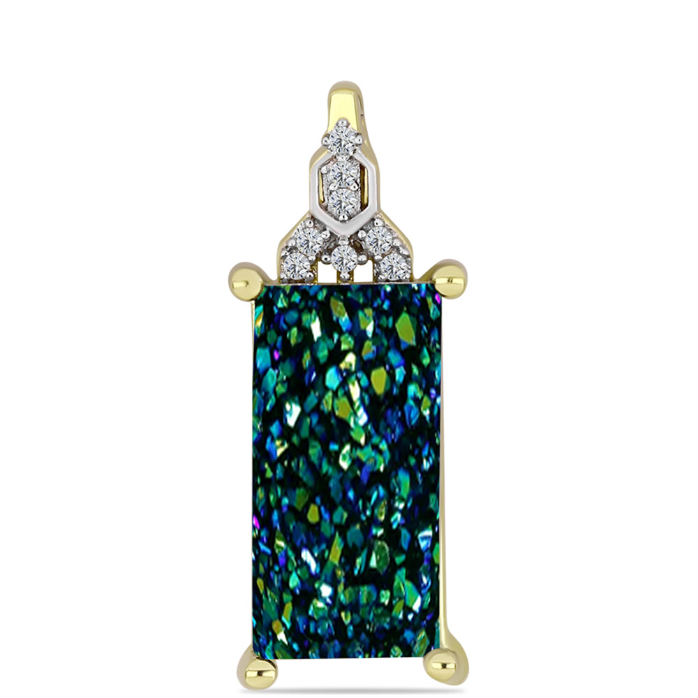 Pendente de Prata com Banho de Ouro com Drusy Verde e Topázio Branco 1 