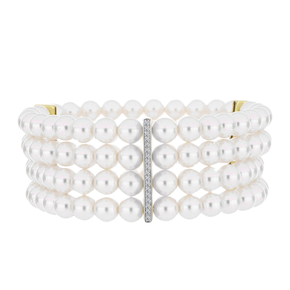 Pulseira de Prata com Banho de Ouro com Pérola Branca de Água Doce e Topázio Branco  Contraste: Cabeca de Veado (800)