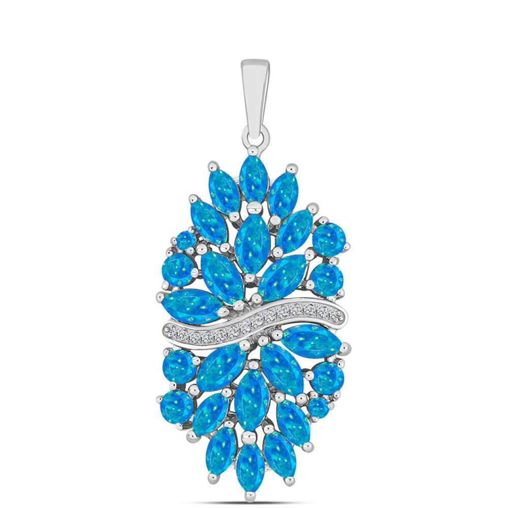 Pendente de Prata com Opala Azul Paraib da Etiópia e Topázio Branco  Contraste: Cabeca de Veado (800) 1 