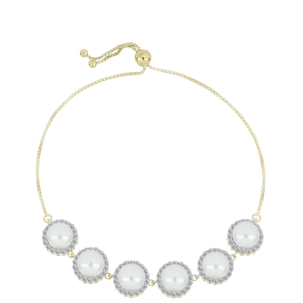 Pulseira de Prata com Banho de Ouro com Pérola Branca de Água Doce e Topázio Branco  Contraste: Cabeca de Veado (800) 1 