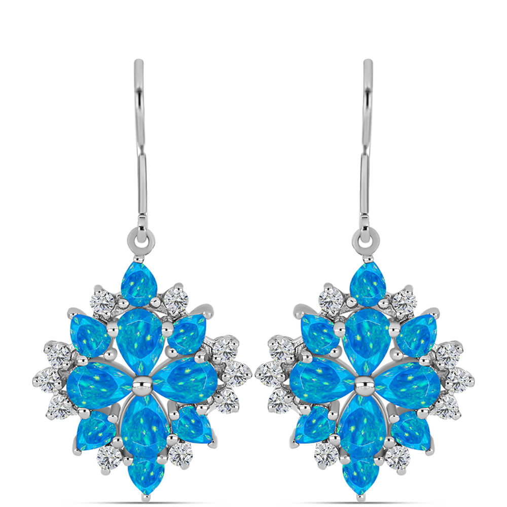 Brincos de Prata com Opala Azul Paraib da Etiópia e Topázio Branco 1 