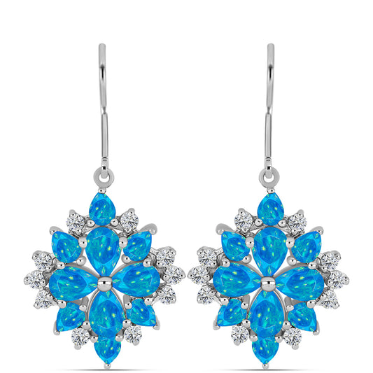 Brincos de Prata com Opala Azul Paraib da Etiópia e Topázio Branco