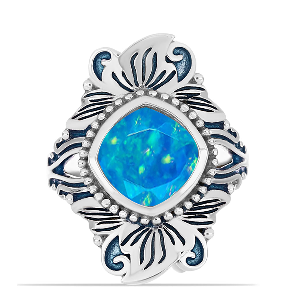Anel de Prata com Opala Azul Paraib da Etiópia  Contraste: Cabeca de Veado (800) 1 