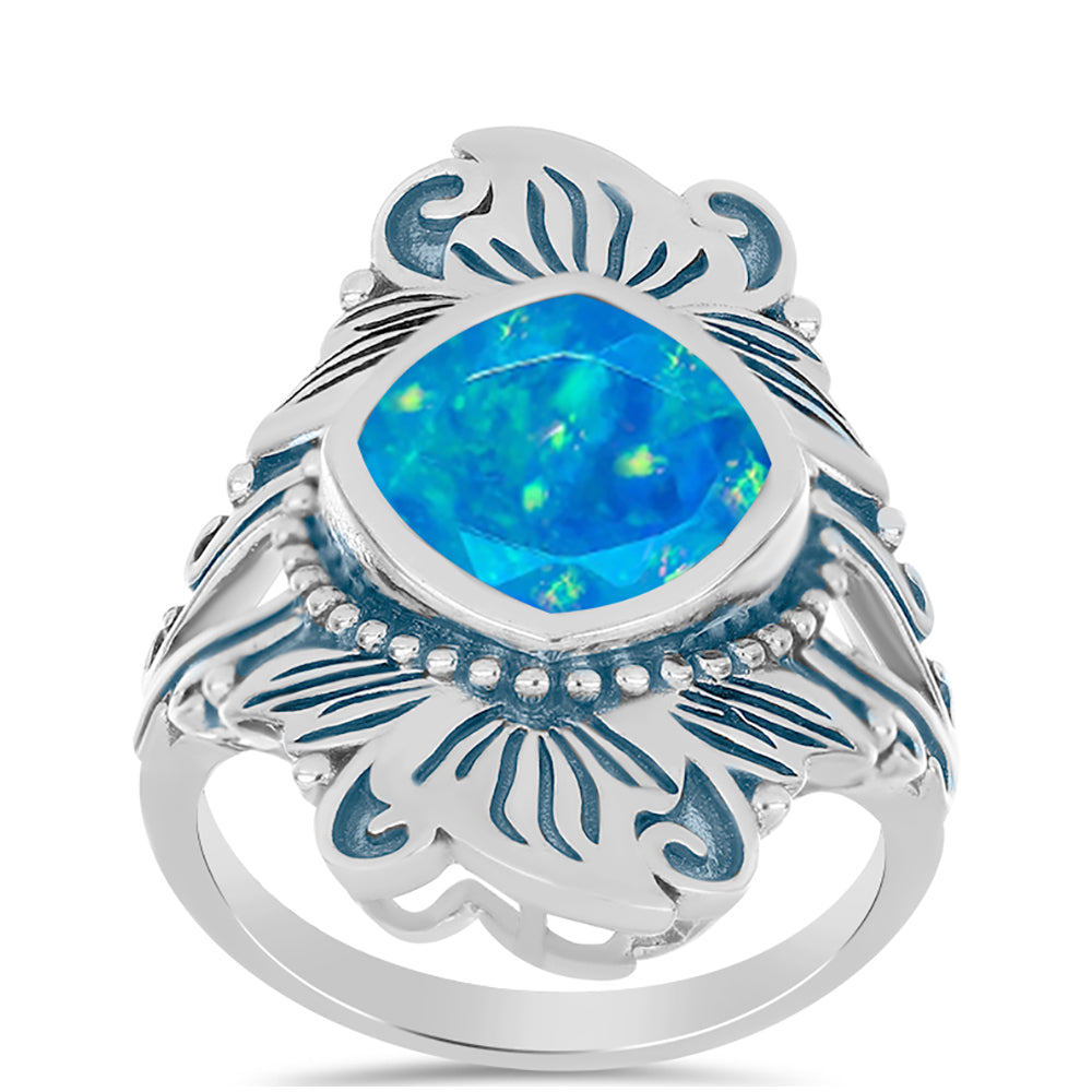 Anel de Prata com Opala Azul Paraib da Etiópia  Contraste: Cabeca de Veado (800) 3 