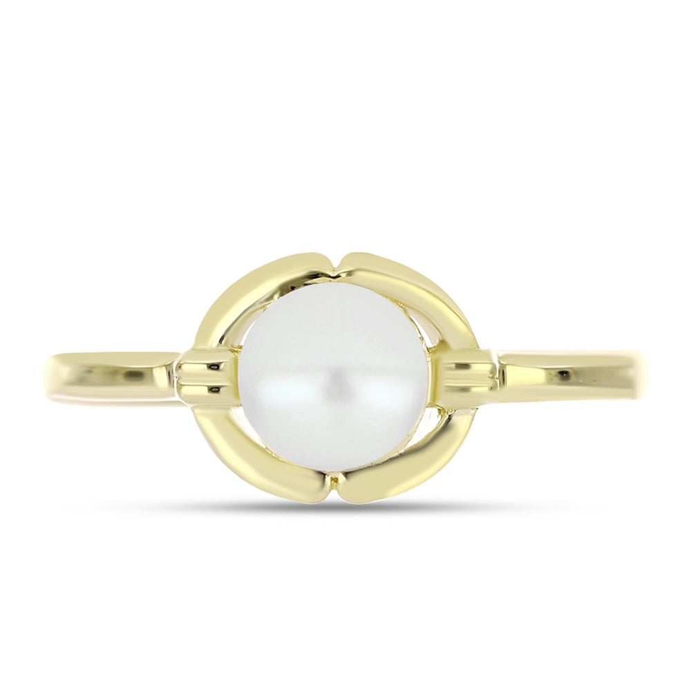 Anel de Prata com Banho de Ouro com Pérola Branca de Água Doce 1 