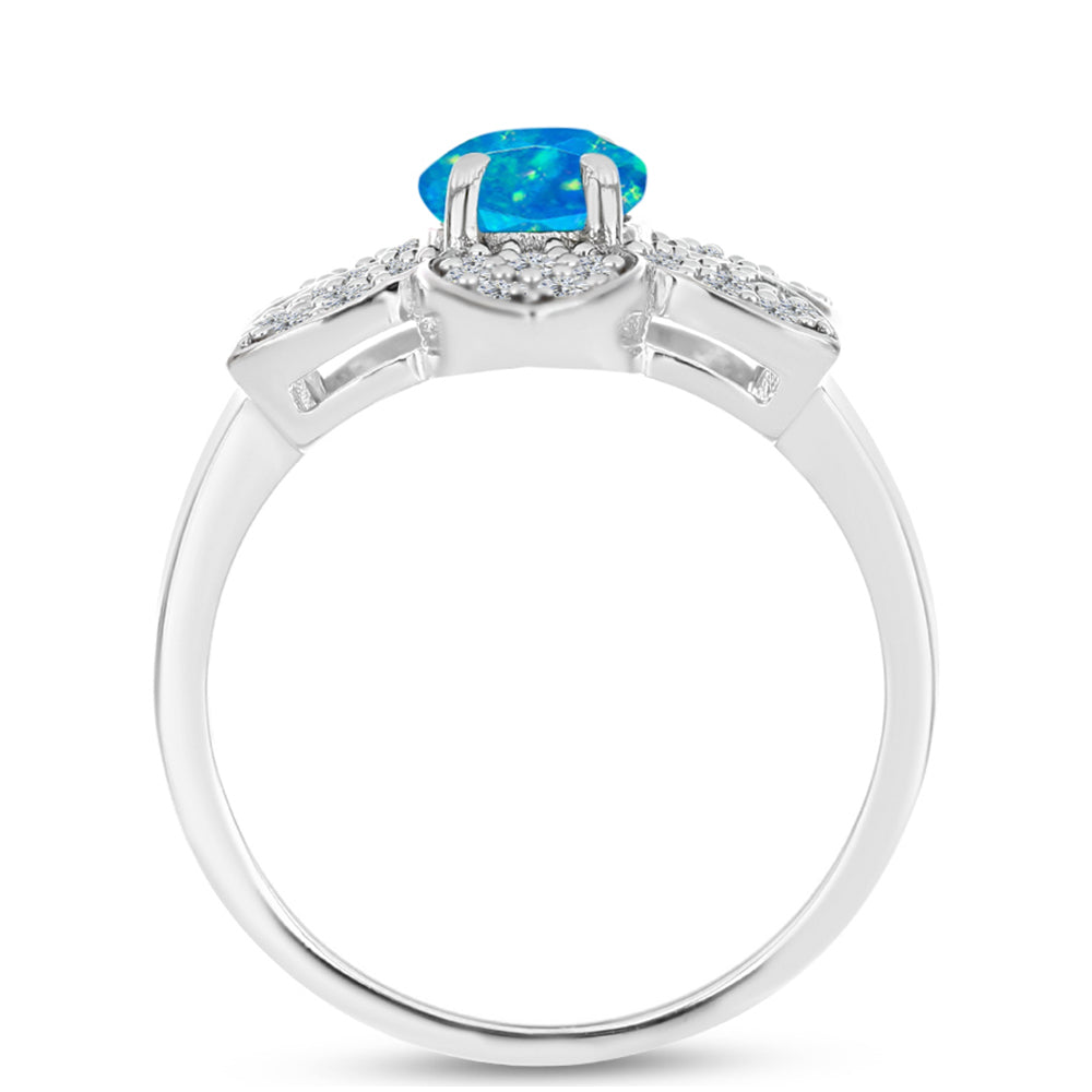 Anel de Prata com Opala Azul Paraib da Etiópia e Topázio Branco  Contraste: Cabeca de Veado (800)