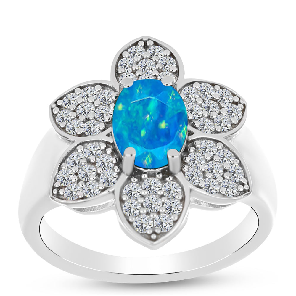 Anel de Prata com Opala Azul Paraib da Etiópia e Topázio Branco  Contraste: Cabeca de Veado (800) 3 