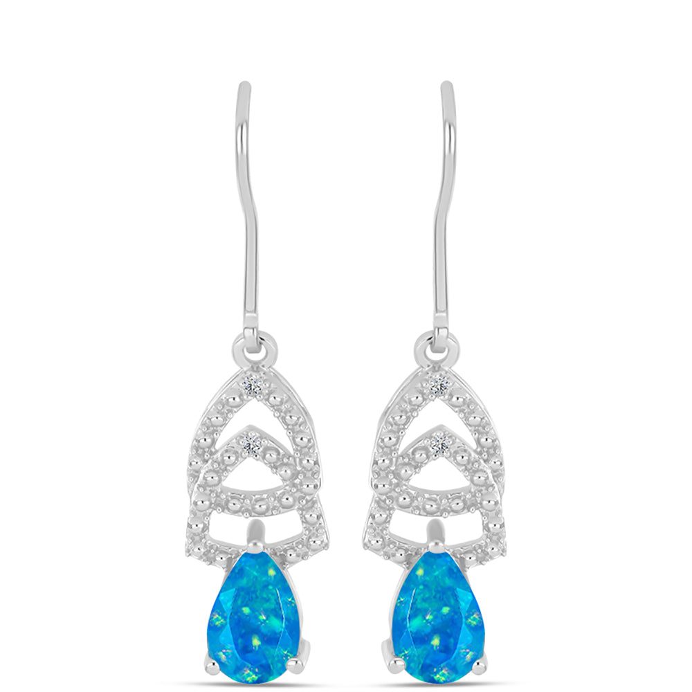 Brincos de Prata com Opala Azul Paraib da Etiópia e Topázio Branco 1 