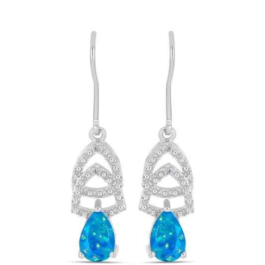 Brincos de Prata com Opala Azul Paraib da Etiópia e Topázio Branco