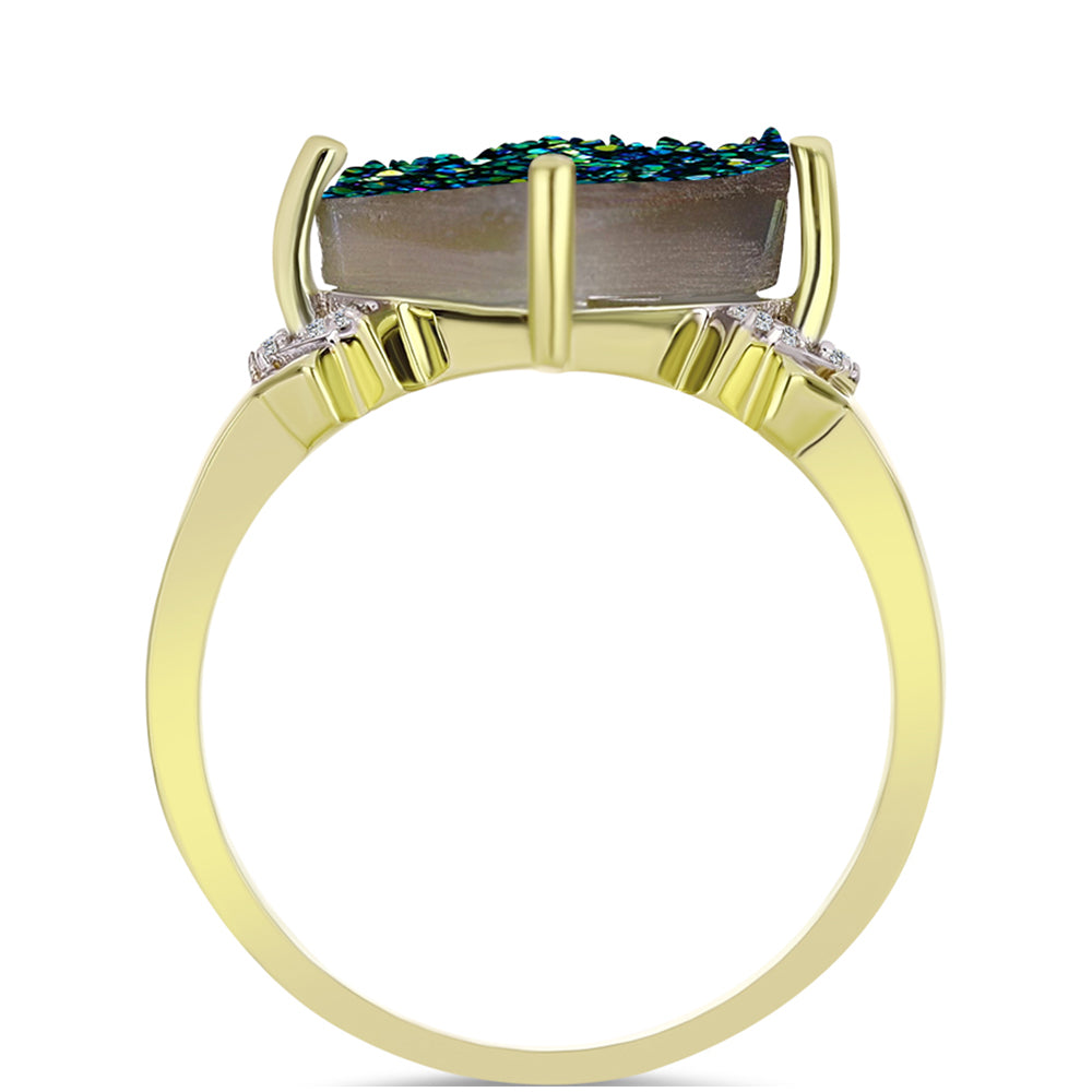 Anel de Prata com Banho de Ouro com Drusy Verde e Topázio Branco 2 