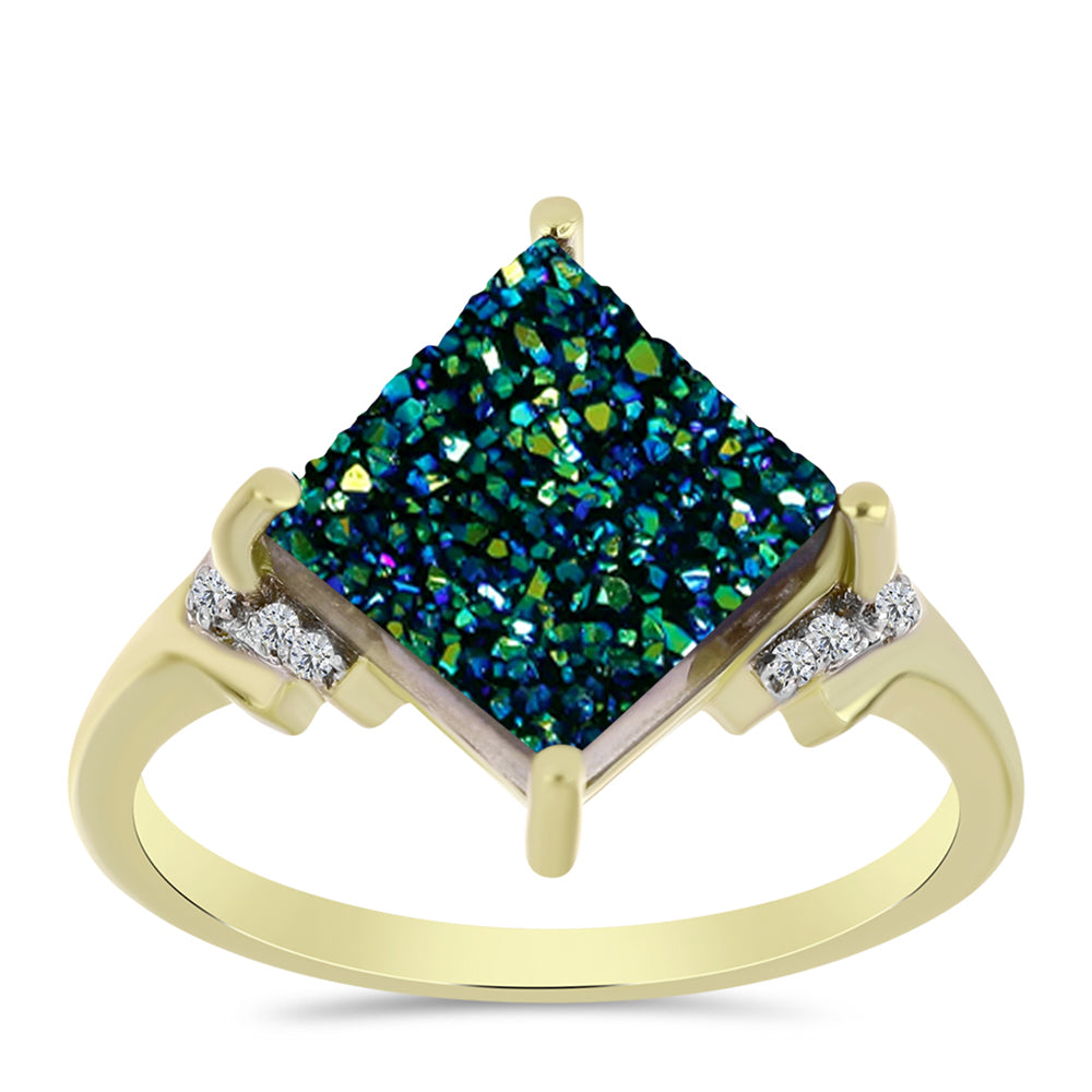 Anel de Prata com Banho de Ouro com Drusy Verde e Topázio Branco 3 