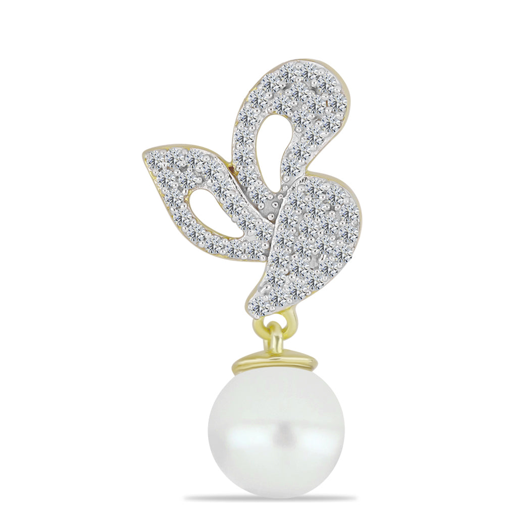 Pendente de Prata com Banho de Ouro com Pérola Branca de Água Doce e Topázio Branco