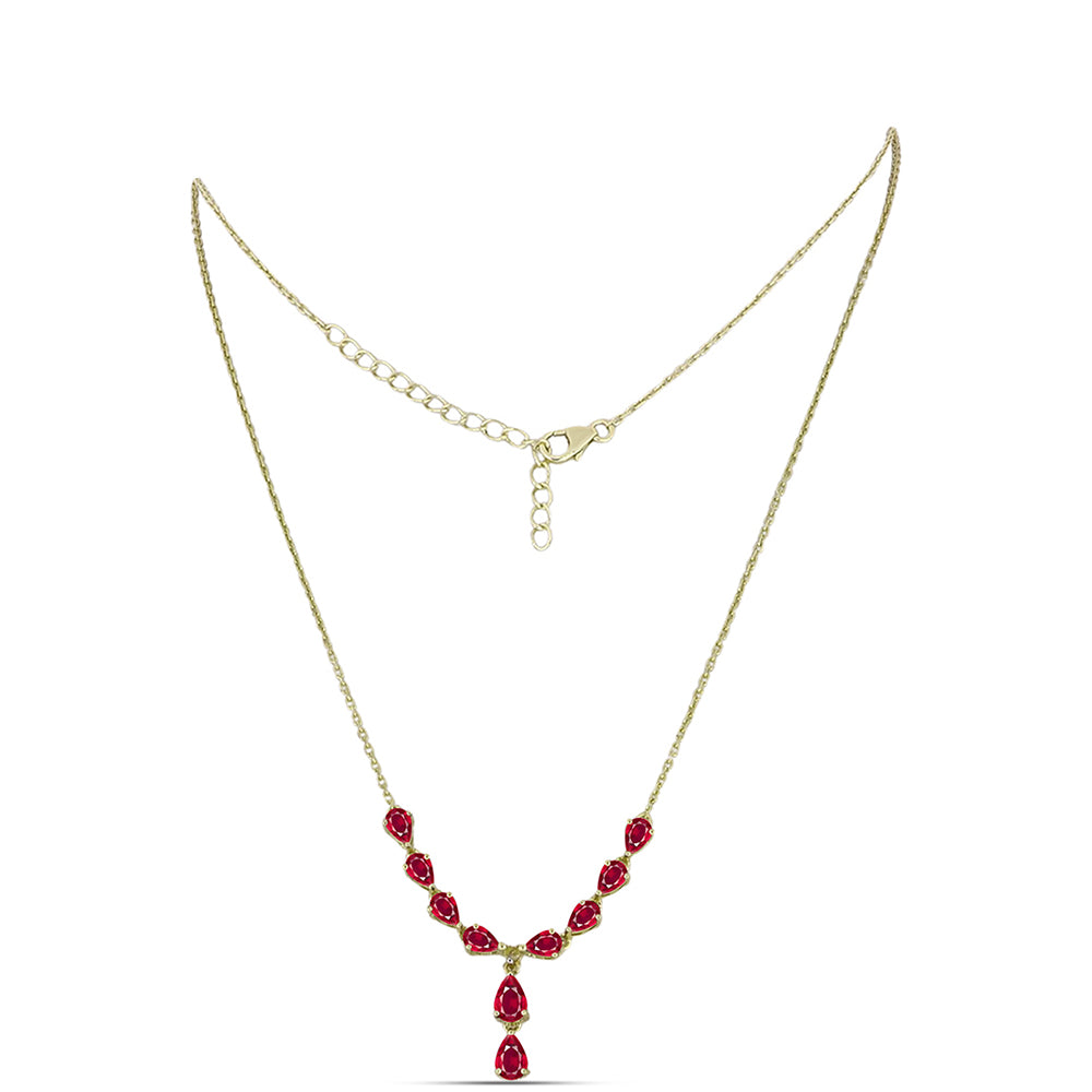 Colar de Prata com Banho de Ouro com Rubi de Madagáscar e Topázio Branco  Contraste: Cabeca de Veado (800)