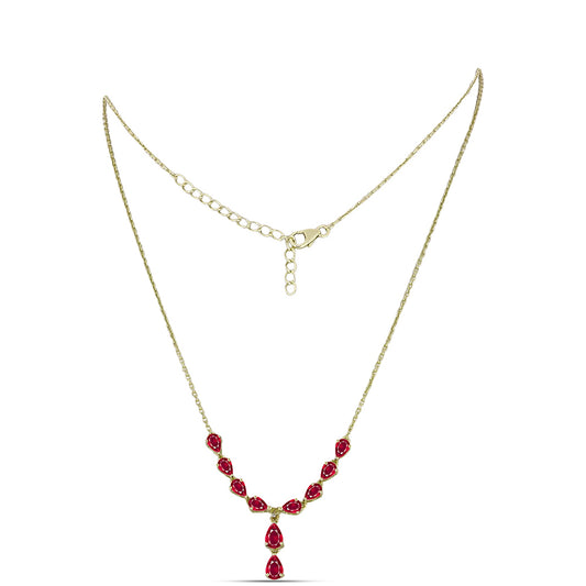 Colar de Prata com Banho de Ouro com Rubi de Madagáscar e Topázio Branco  Contraste: Cabeca de Veado (800)