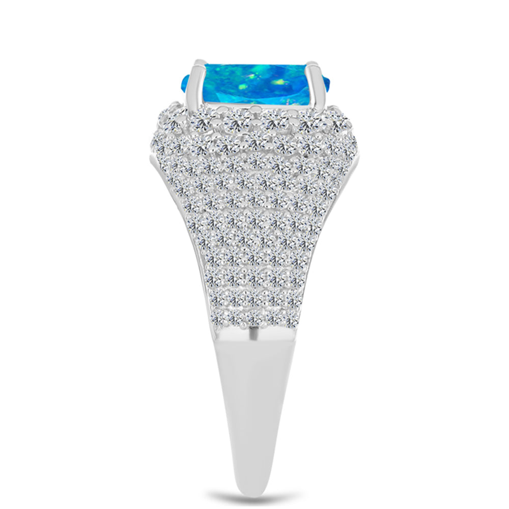 Anel de Prata com Opala Azul Paraib da Etiópia e Topázio Branco  Contraste: Cabeca de Veado (800) 4 