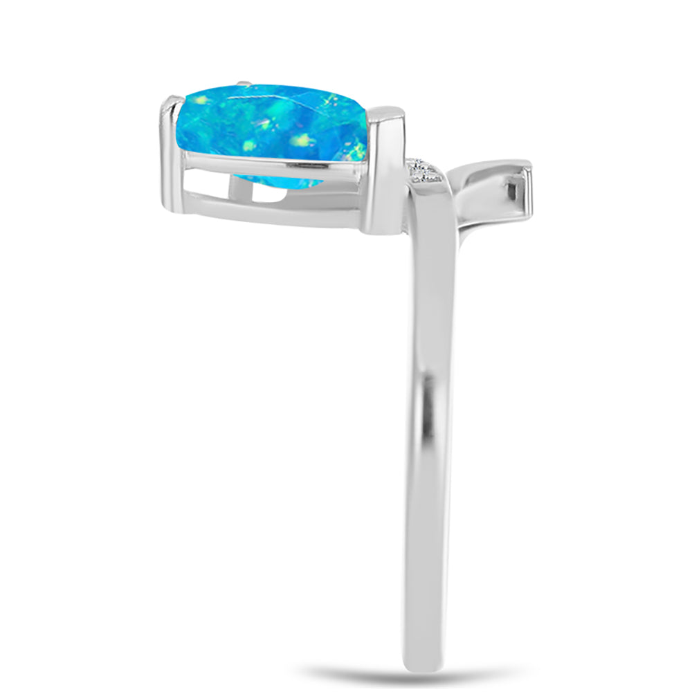 Anel de Prata com Opala Azul Paraib da Etiópia e Topázio Branco 4 