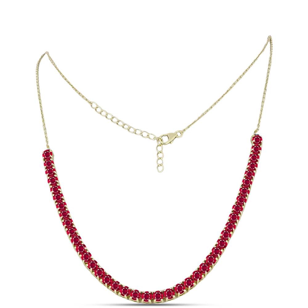 Colar de Prata com Banho de Ouro com Rubi de Madagáscar e Topázio Branco  Contraste: Cabeca de Veado (800)