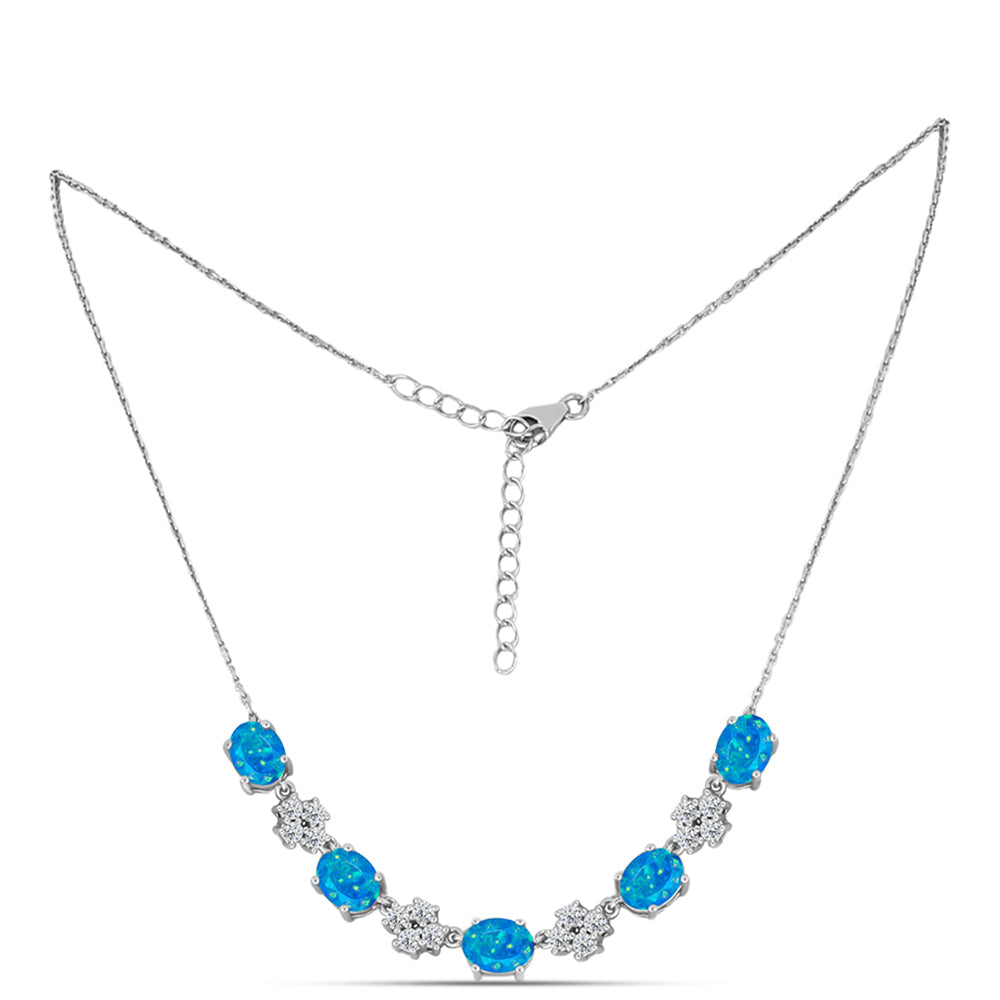 Colar de Prata com Opala Azul Paraib da Etiópia e Topázio Branco  Contraste: Cabeca de Veado (800)