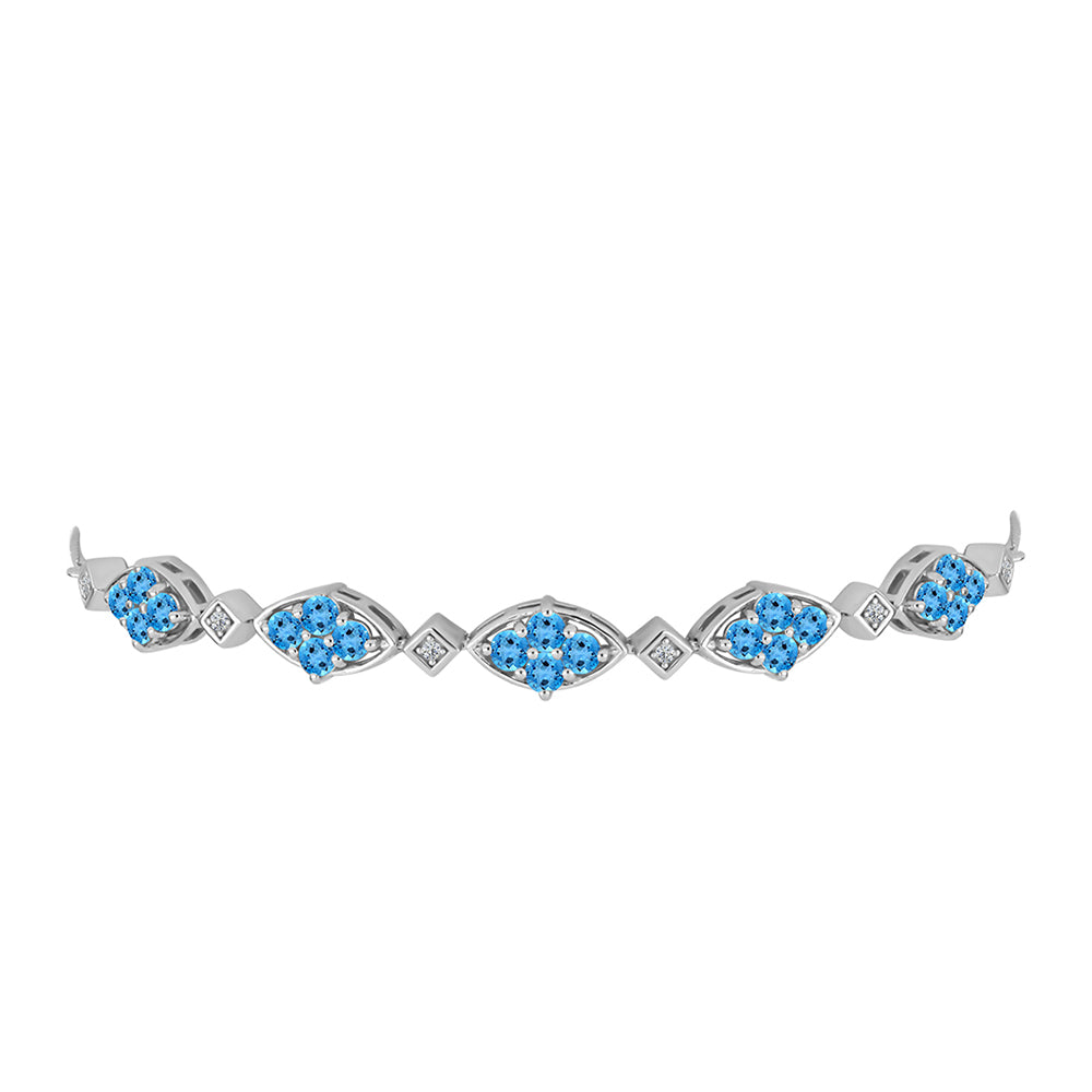Pulseira de Prata com Topázio Azul da Suiça e Topázio Branco  Contraste: Cabeca de Veado (800)