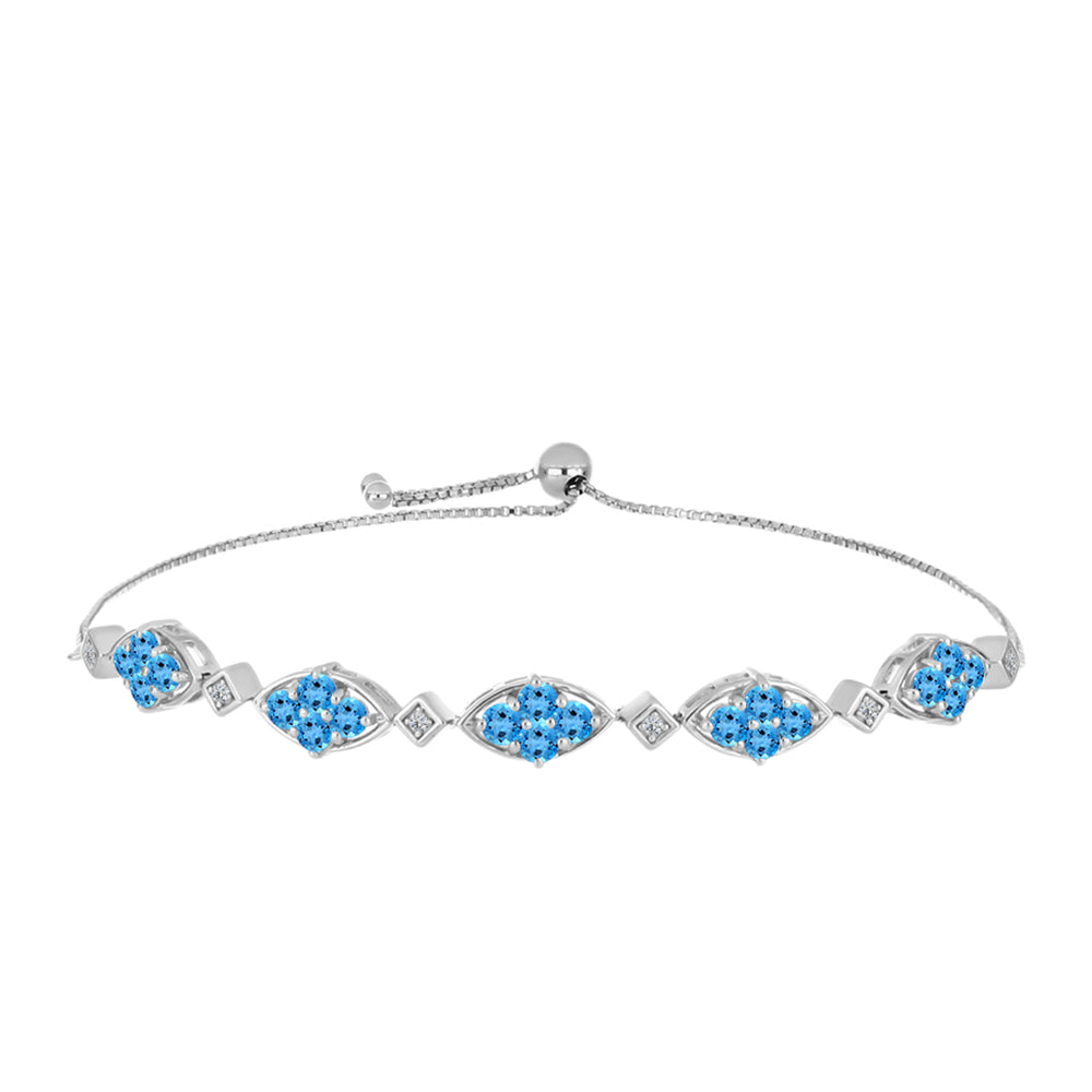 Pulseira de Prata com Topázio Azul da Suiça e Topázio Branco  Contraste: Cabeca de Veado (800) 1 