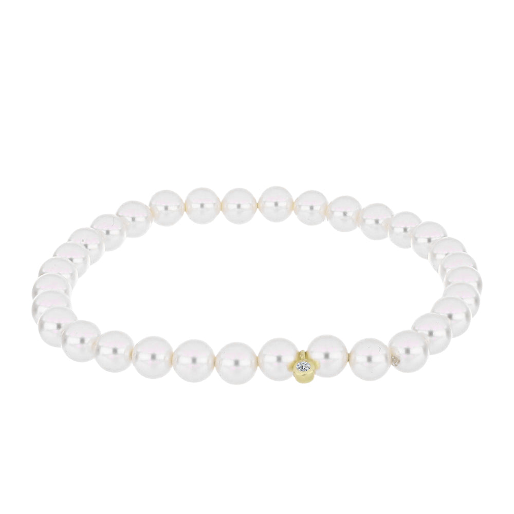 Pulseira de Prata com Banho de Ouro com Pérola Branca de Água Doce e Topázio Branco