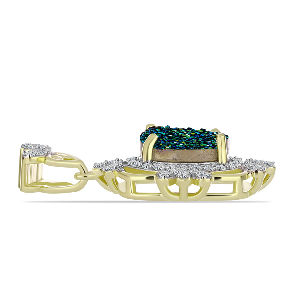 Pendente de Prata com Banho de Ouro com Drusy Verde e Topázio Branco 2 