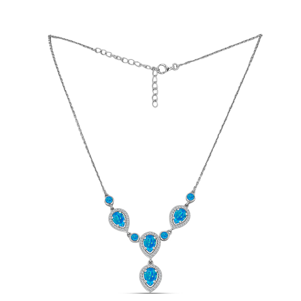 Colar de Prata com Opala Azul Paraib da Etiópia e Topázio Branco  Contraste: Cabeca de Veado (800)