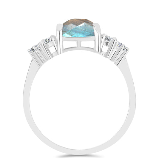 Anel de Prata com Labradorite de Gullgruvene e Topázio Branco