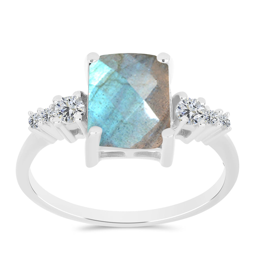 Anel de Prata com Labradorite de Gullgruvene e Topázio Branco