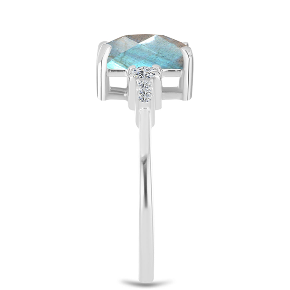 Anel de Prata com Labradorite de Gullgruvene e Topázio Branco 4 