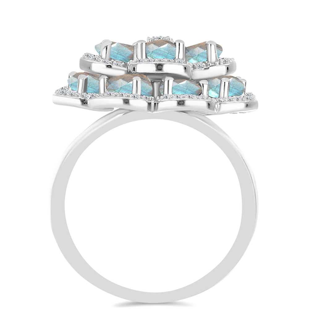 Anel de Prata com Labradorite de Gullgruvene e Topázio Branco  Contraste: Cabeca de Veado (800) 2 