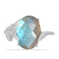 Anel de Prata com Labradorite de Gullgruvene e Topázio Branco  Contraste: Cabeca de Veado (800)