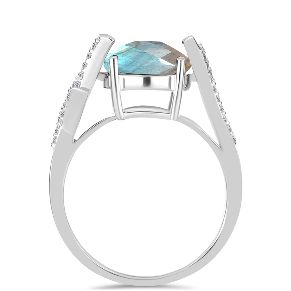 Anel de Prata com Labradorite de Gullgruvene e Topázio Branco  Contraste: Cabeca de Veado (800) 3 
