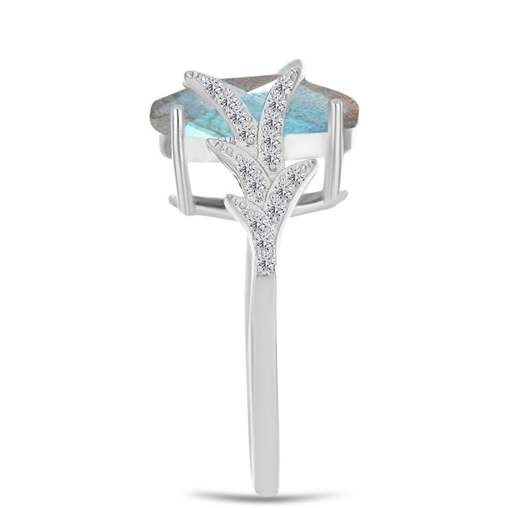 Anel de Prata com Labradorite de Gullgruvene e Topázio Branco  Contraste: Cabeca de Veado (800)