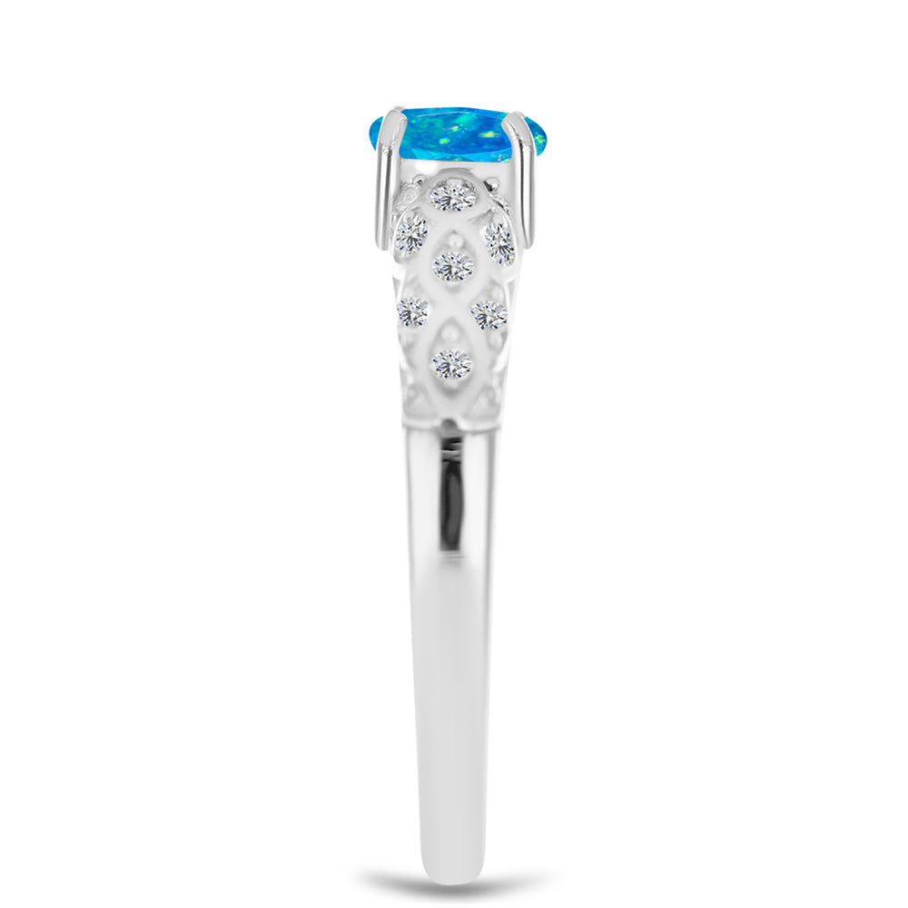 Anel de Prata com Opala Azul Paraib da Etiópia e Topázio Branco 4 