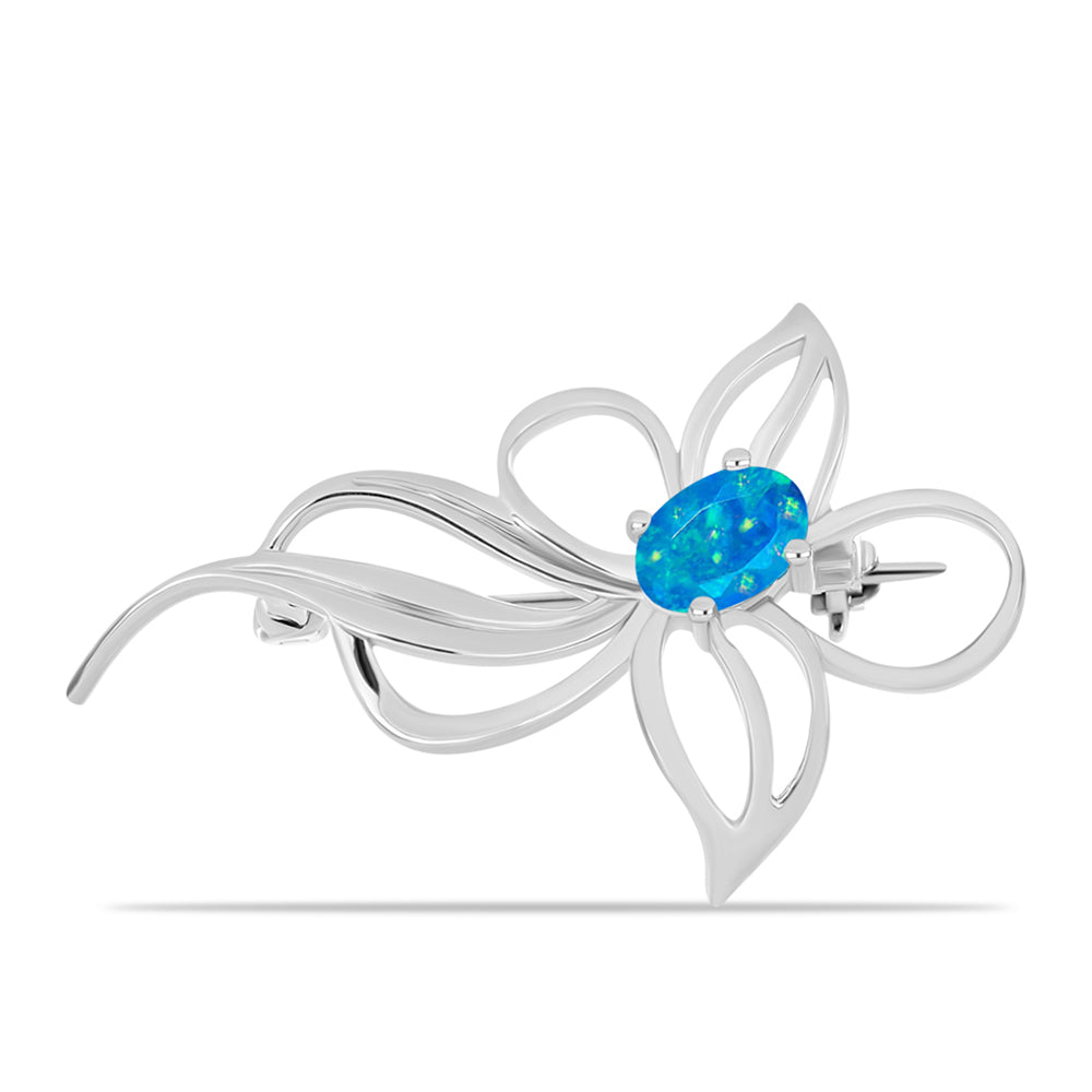 Alfinete de Prata com Opala Azul Paraib da Etiópia  Contraste: Cabeca de Veado (800)