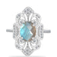 Anel de Prata com Labradorite de Gullgruvene e Topázio Branco  Contraste: Cabeca de Veado (800)