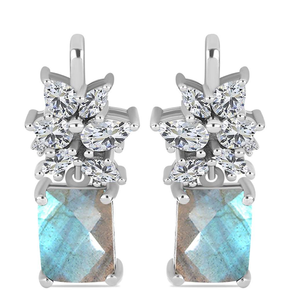 Brincos de Prata com Labradorite de Gullgruvene e Topázio Branco 1 