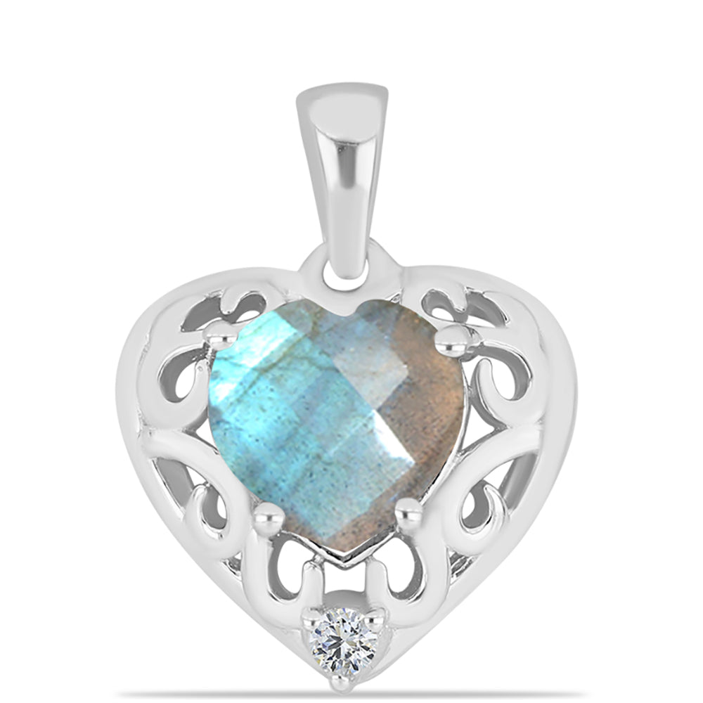 Pendente de Prata com Labradorite de Gullgruvene e Topázio Branco 1 