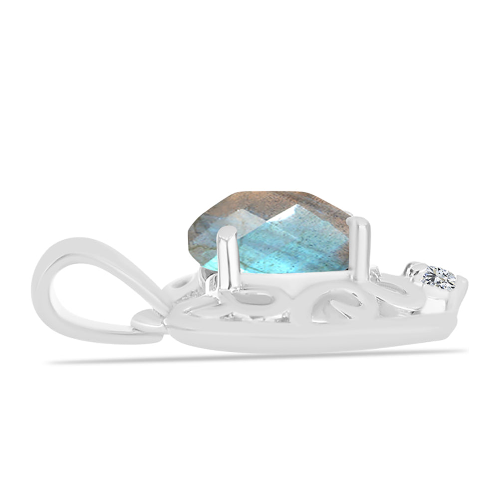 Pendente de Prata com Labradorite de Gullgruvene e Topázio Branco 2 