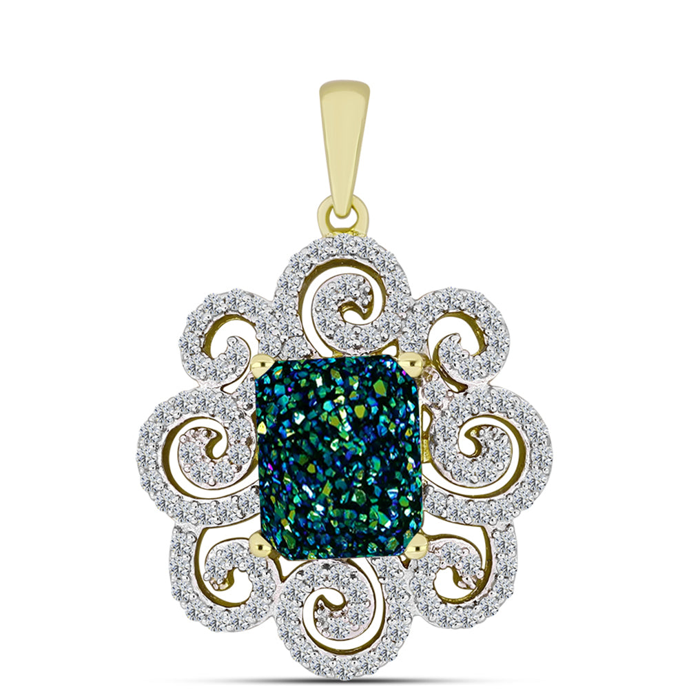 Pendente de Prata com Banho de Ouro com Drusy Verde e Topázio Branco  Contraste: Cabeca de Veado (800) 1 